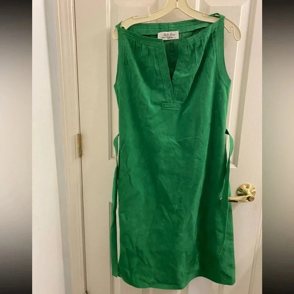 Mollie Parnis Skinner Ultra Suede fabric green v neck dress size extra small - Picture 4 of 8